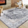 Faux Wool Boho Vintage Floral Printed Area Rug Ultra Thin Low Pile, Machine Washable Stain Resistant  Non Slip Non Shedding Pet Friendly Floor Rug - 2 of 4