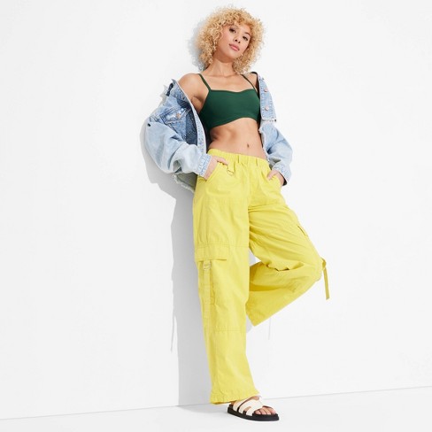 Women s Mid rise Wide Leg Cargo Pants Wild Fable Yellow Xxs Target