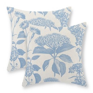 Baby Blue Pillow Covers 18x18 Set of 2 Vintage Boho Floral Hydrangea Herbs Botanical - 1 of 4