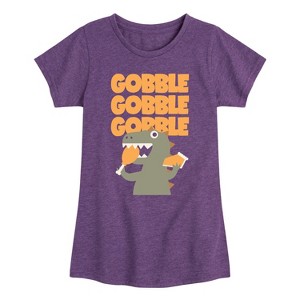 Girls' - Instant Message - Gobble Dinosaur Fitted Short Sleeve Graphic T-Shirt - 1 of 4