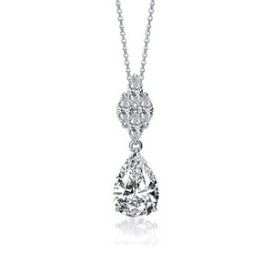 Guili Sterling Silver White Gold Plated Necklace featuring Clear Pear and Marquise Cubic Zirconia Cluster Accent for a Unique Style - 1 of 3