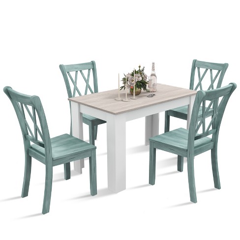 Costway 5 Pcs Dining Set Modern Rectangle Table 4 Rubber Wood