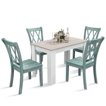 Costway 5 PCS Dining Set Modern Rectangle Table & 4 Rubber Wood Chairs Kitchen Breakfast