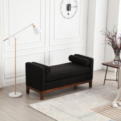 53.5"W Elegant Upholstered Bench,Ottoman Bench With Wood Legs And 2 Bolster Pillows For Bedroom,Living Room,Entryway, End Of Bed-Cuddlewood