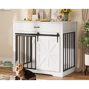 37.8" Wood Dog Crate Furniture, Chew-Resistant Indoor Dog Kennel with Sliding Barn Door, Decorative Dog House Side Table for Small/Medium Dogs - 1 of 4