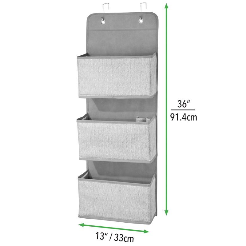 mDesign Fabric Closet Hanging Organizers with 3 Pockets + Hooks, 3 of 9