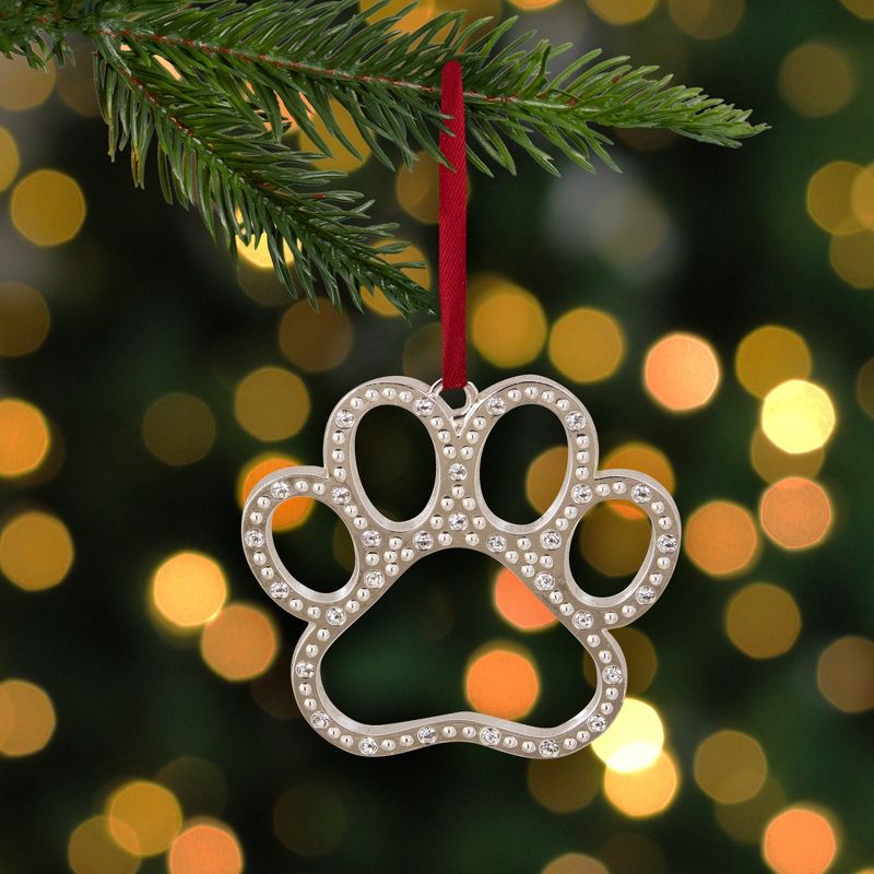 Northlight 2.5" Silver-Plated Paw Print Christmas Ornament with European Crystals, 2 of 5