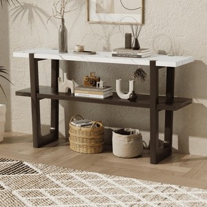 MAYEERTY Console Table with Marble Effect Top Open Shelf For Hallway Living Room Espresso - 1 of 4
