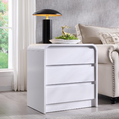 SinCiDo Modern Nightstand w/Charging Station, 25" Tall Wood Bedside Table w/3 Storage Drawers, End Table for Bedroom, Living Room
