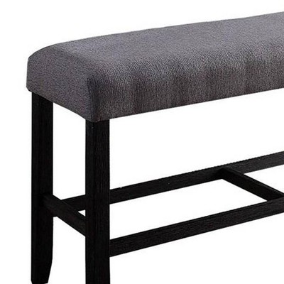 48" Gray Linen Upholstered Counter Height Bench with Weathered Espresso Wood Frame