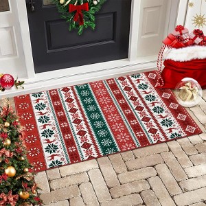 Christmas Area Rug, Machine Washable Low Pile Non-Slip Carpet with Snowflake Reindeer Design, Floor Mat for Home Office - 1 of 4