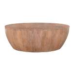 Drum Shape Wooden Coffee Table with Plank Design Base Brown - The Urban Port