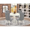 5-Piece Linen White Solid Wood Top - Round Upholstered Dining Room Set - Seats 4 - 2 of 4