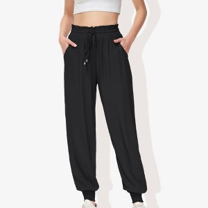 Anna-Kaci Active Women's Summer Comfy Lightweight Drawstring Elastic High Waist Joggers Pants with Pockets - 1 of 4