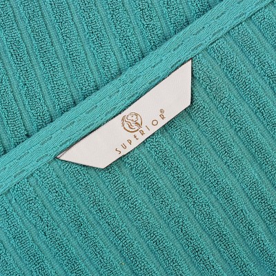Turquoise Cotton Ribbed Checkered Border 3 Piece Towel Set