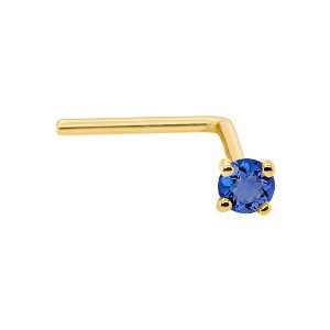 Jewelry Avalanche 22G 14K Gold L-shape Nose Stud with Blue Sapphire Gemstone - 1 of 2