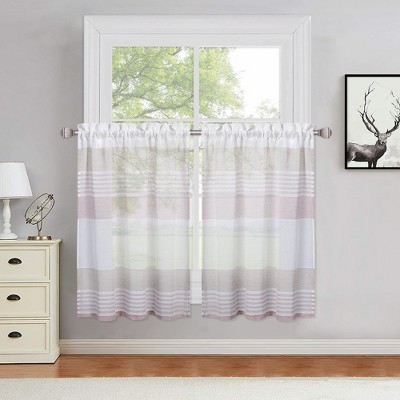 Yarn-Dyed Stripe Voile Sheer Rod Pocket Short Cafe Kitchen Curtains
