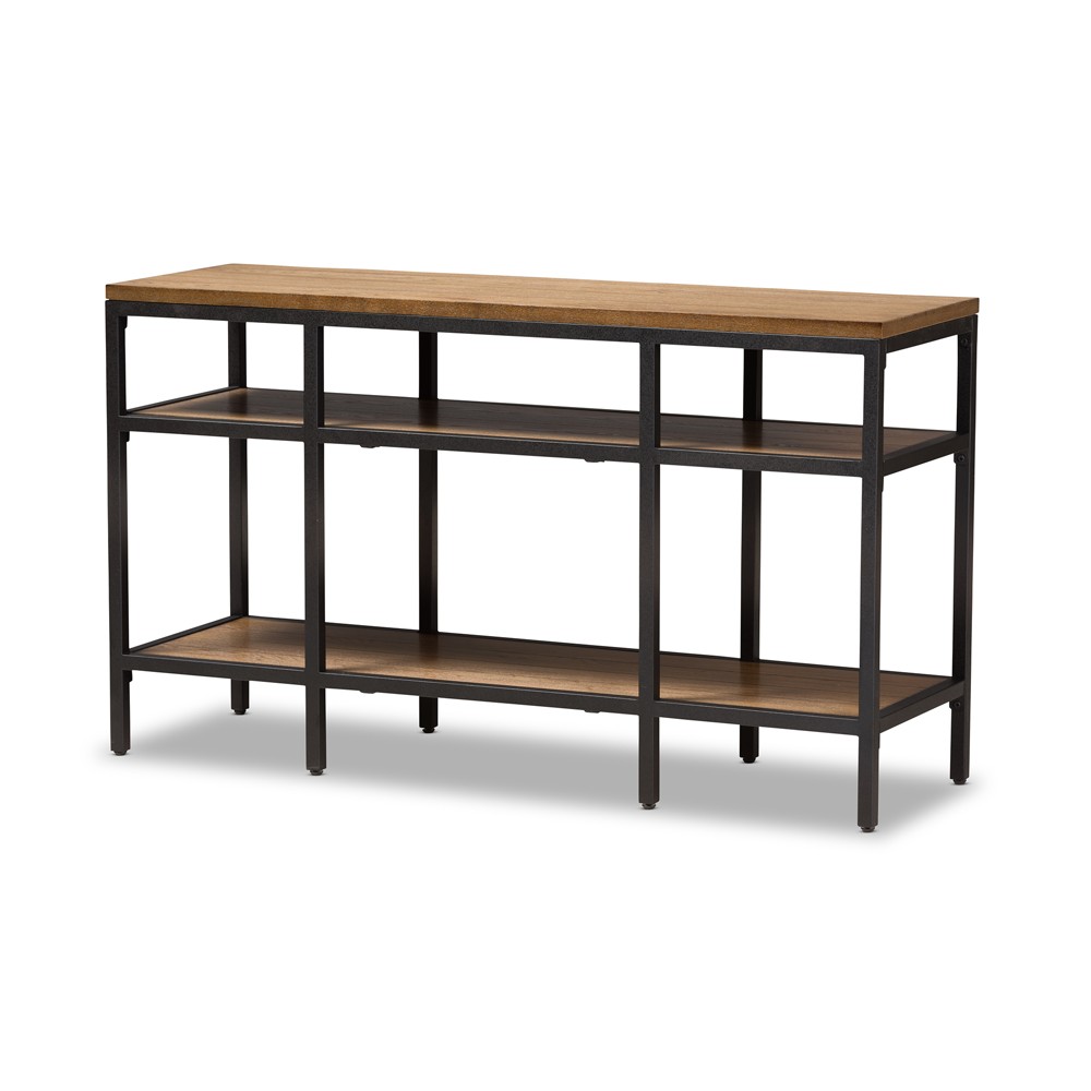 Photos - Coffee Table Caribou Rustic Industrial Style Oak Wood and Metal Finished Console Table