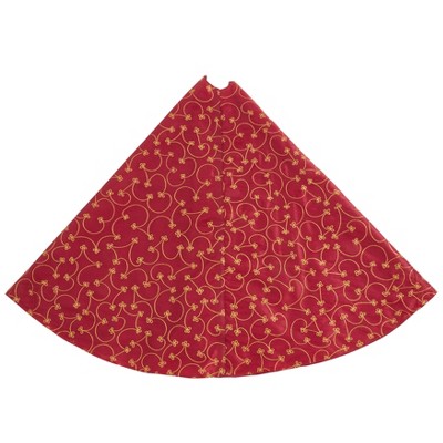 Burgundy and Gold Embroidered Christmas Tree Skirt, 70" Round