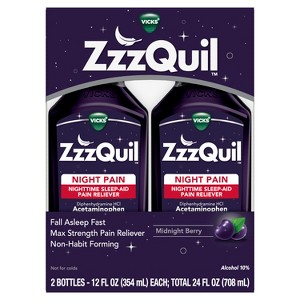 Vicks ZzzQuil Nighttime Pain Relief Sleep Aid Liquid, 12 fl oz, Max Strength Pain Reliever, Non-Habit Forming - 1 of 4