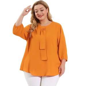 Agnes Orinda Women's Plus Size Stylish Tie Neck 3/4 Ruffle Sleeves Work Office Blouses - 1 of 4