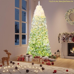 Home 7.5ft Snow Flocked Pencil Christmas Tree w/Black Gradient, Slim Artificial Xmas Tree on Sturdy Metal Stand, Skinny Holiday Decor - 1 of 4