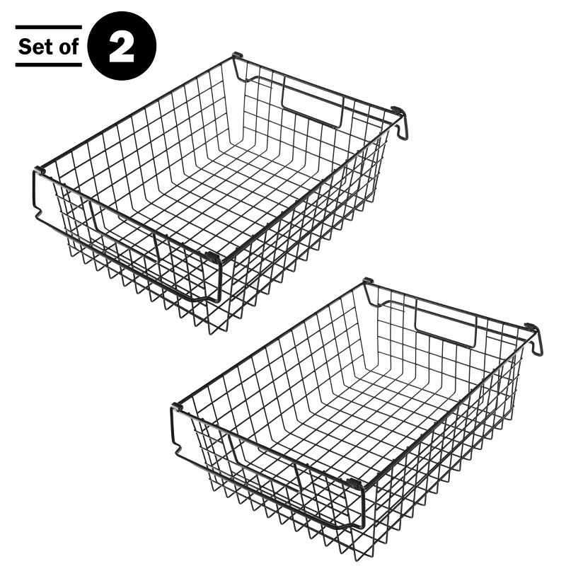 Home-Complete Set of 2 Wire Storage Bins - Shelf Organizers with Handles for Toy, Kitchen, Closet, and Bathroom, 2 of 12