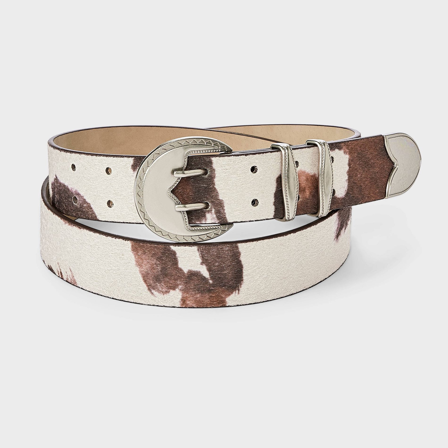 Faux Calf Hair with Cow Print Western Belt - Wild Fable™