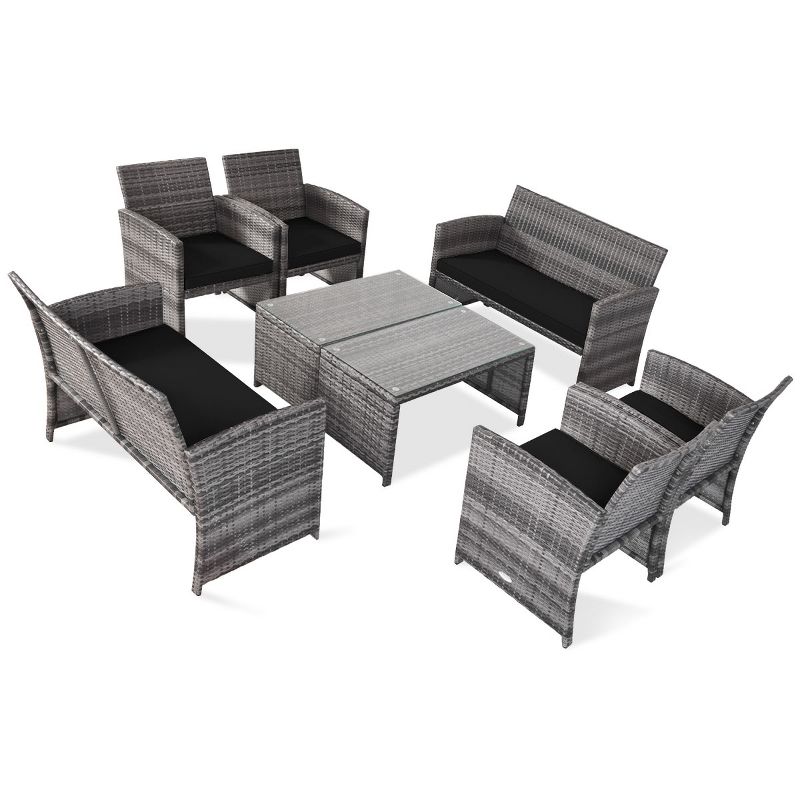 Tangkula 8-Piece Outdoor Patio Furniture Set Rattan Wicker Conversation Sofa Set Black, 1 of 8
