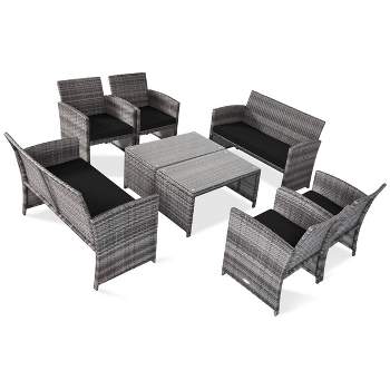 Tangkula 8-Piece Outdoor Patio Furniture Set Rattan Wicker Conversation Sofa Set Black