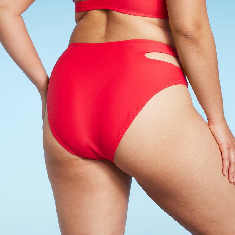 Women's Side Cut Out Mid-Rise High Leg Cheeky Bikini Bottom - Wild Fable™ Red, 6 of 17