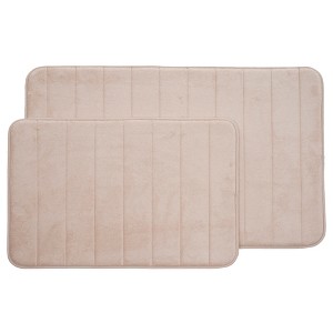 Yorkshire Home 2pc Memory Foam Striped Bath Mat Set Beige : Microfiber, Machine Washable, Non-Slip Backing - 1 of 4