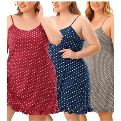 Agnes Orinda Women's Plus Size Polka Dots Comfort Ruffle Hem Sleeveless Packs Nightgowns