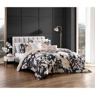 Blush Floral Cotton Reversible Full Comforter Set