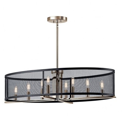 Polished Nickel Oval Chandelier with Black Mesh Ironwork