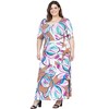 24seven Comfort Apparel Plus Size Pink Floral Elbow Sleeve Casual A Line Maxi Dress - 2 of 4