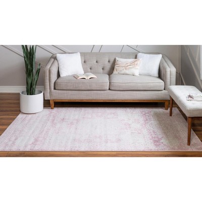 Pink and Ivory Geometric Rectangular Area Rug 8' x 11'