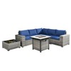 XIZZI 7PCS Patio Furniture Set, Sectional Sofa, PE Rattan Wicker Couch, Outside Conversation Sets with Fire Pit Table and Coffee Table, Navy Blue - 2 of 4