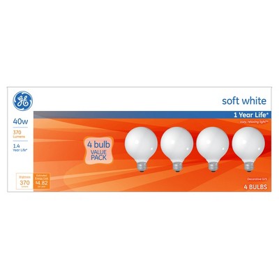 General Electric 40w 4pk G25 Incandescent Light Bulb White