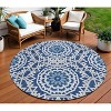 Navy Blue Ivory And Gray Floral Medallion Washable Indoor Outdoor Area Rug - 2 of 4