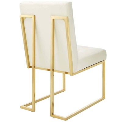 Ivory Velvet Upholstered Dining Chair with Gold Stainless Steel Base