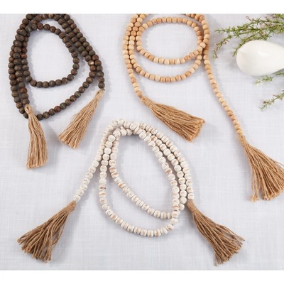 White Mango Wood Bead Garland with Jute Tassels