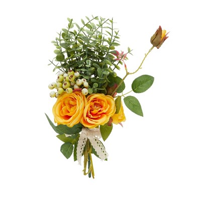 Farmlyn Creek Artificial Yellow Silk Roses with Eucalyptus Leaves for Bouquets & Centerpieces (16 in)