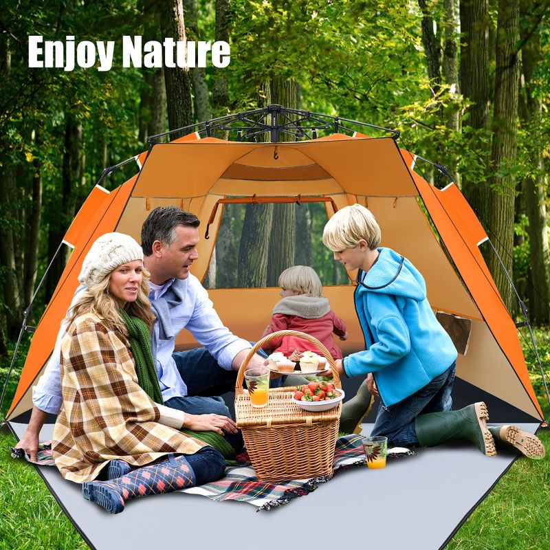 Costway 3-4 Person Easy Pop Up Beach Tent UPF 50Plus Portable Sun Shelter Orange/Blue, 4 of 11