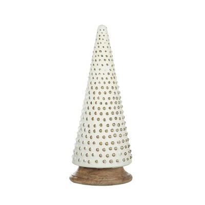 FURNIinspire Decorative Holiday Scene Props Glass Christmas Cone Tree Decoration, Home Decor for Living Room Party, White, 6.7"*6.7"*18"