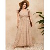 Plus Size Women's Cross V Neck Flutter Sleeve Dress with Belt High Slit Flowy Summer Maxi Dress - 4 of 4