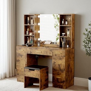Acekool Vanity Desk with LED Lighted Mirror, 10 Lights, 3-Color Brightness, 6 Drawers, 6 Open Shelves, Makeup Table for Bedroom - 1 of 4