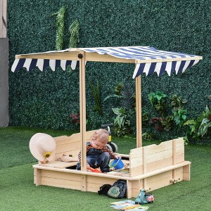 Aghana Digitals Kids Wooden Sandbox with Adjustable Canopy, Detachable Seats/Backrests, Convertible - 1 of 4