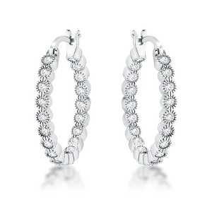 ShineHigh Dotted Clear CZ Round Bezel Hoop Earrings for Women – Mid-Sized 24mm Hoops with Pave CZ in Rose Gold, Gold, or Rhodium-Plated Finish - 1 of 1