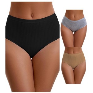 INSPIRE CHIC Women's Cotton High Waist Briefs Breathable Underwear, Available in Plus Size 3 Packs - 1 of 4